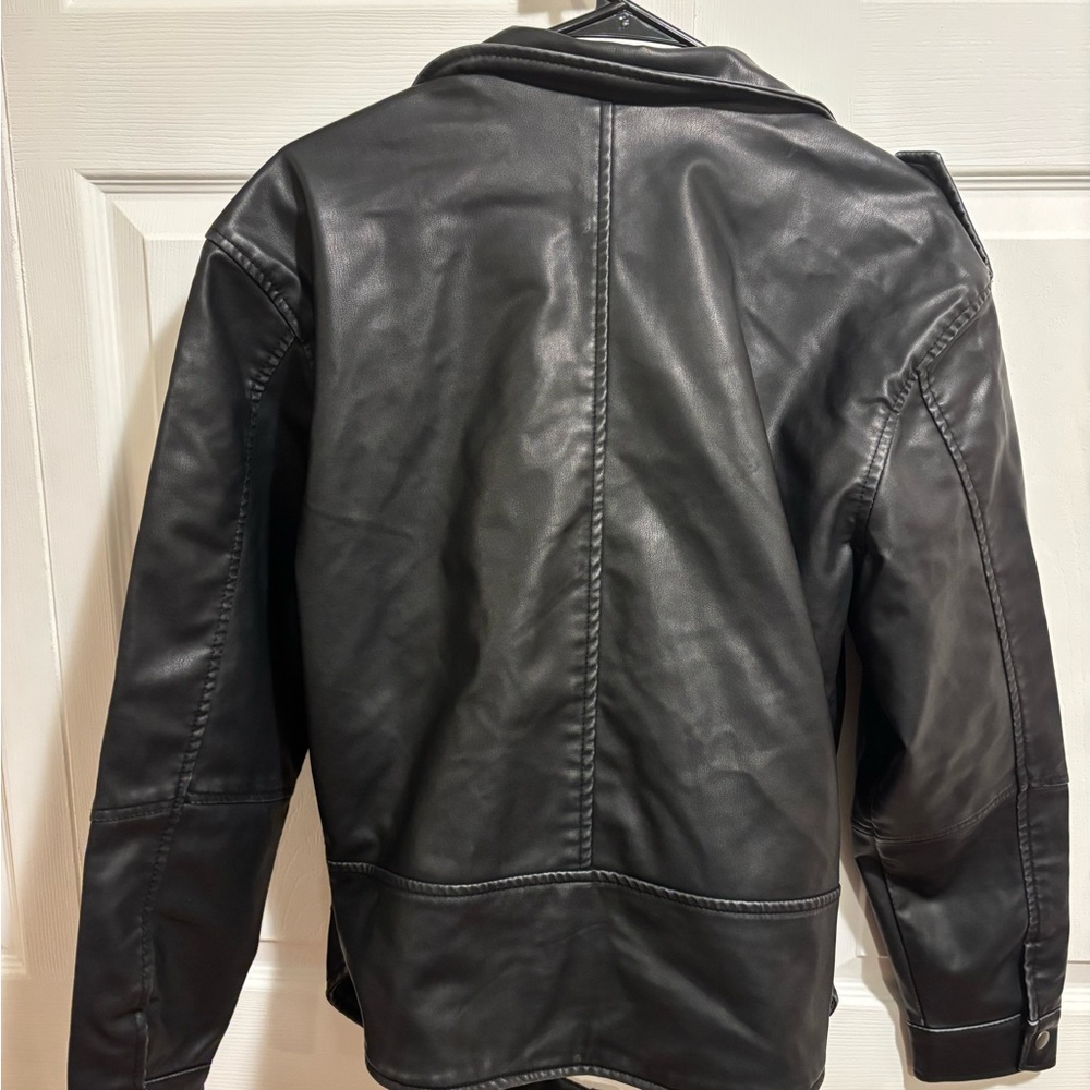 Wild Fable Black Leather Motorcycle Jacket Asymmetrical Zipper - Picture 2 of 4
